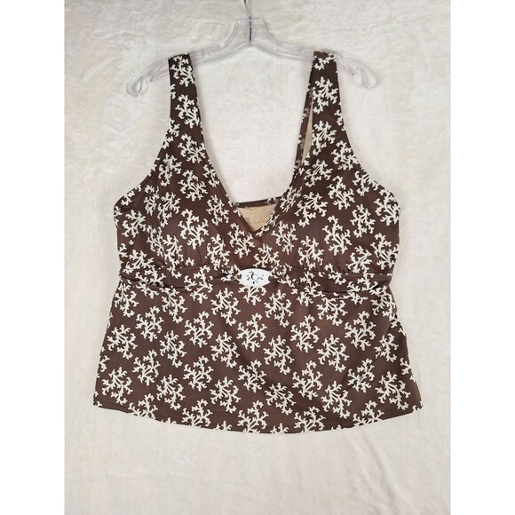 Lands' End 22W Brown White Scroll Print Tankini Swimsuit Tank Top Padded Accent - Picture 1 of 10
